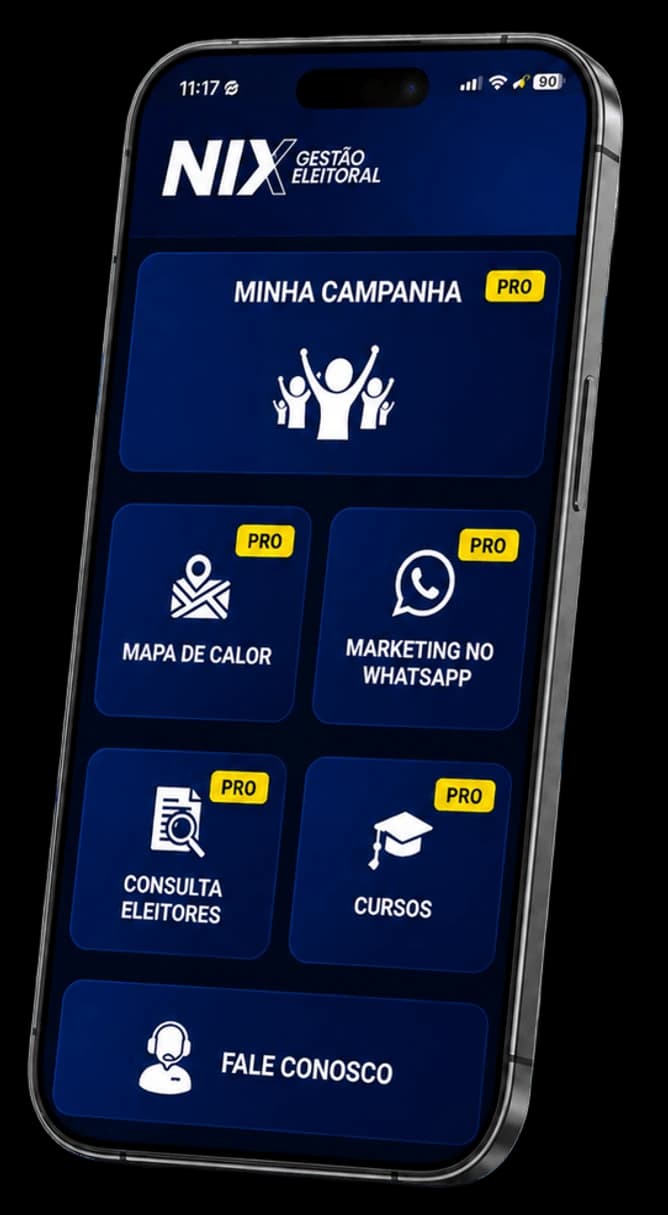 Interface do aplicativo Nix Gestão Eleitoral no celular